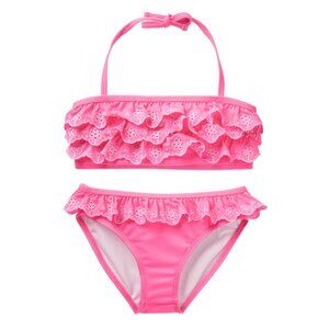 NWT Gymboree Ruffle Eyelet 2-Piece Bikini Swimsuit Halter Strap Girls XL 14